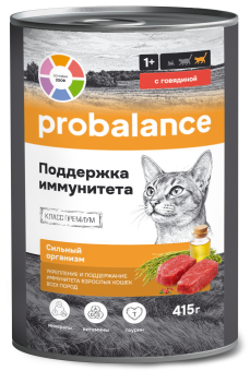 Probalance Поддержка иммунитета влажный корм для взрослых кошек с говядиной 415 г